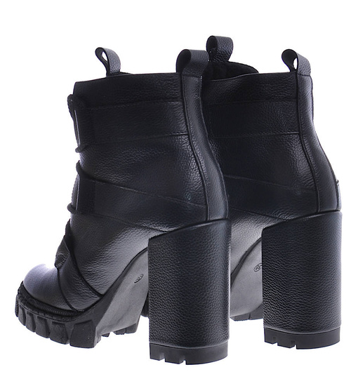 Czarne botki na obcasie ze skóry naturalnej /F5-2 12803 N0206/