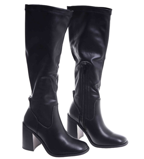  Klasyczne kozaki na obcasie czarne lekko ocieplane /K3-2 H2 18520 T433/