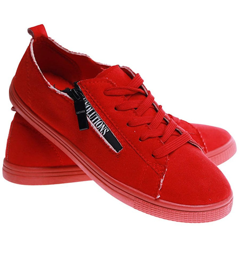 Sznurowane czerwone trampki damskie /D9-2 11656 T190/