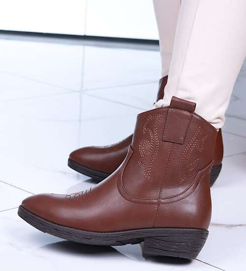 Brązowe botki kowbojki z suwakiem /C2-214999 T296/ Brązowe botki kowbojki z suwakiem /C2-214999 T296/