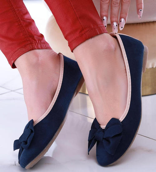 Granatowe zamszowe balerinki z kokardką /E3-2 13443 T191/