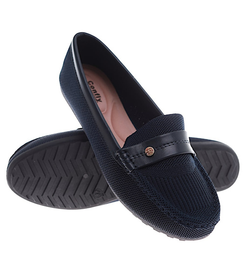 Granatowe ażurowe półbuty damskie lordsy /E7-3  +h2 16410 G187/