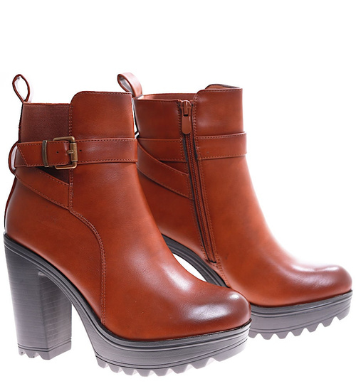 Brązowe botki damskie na platformie /D4-3 16917 G381/