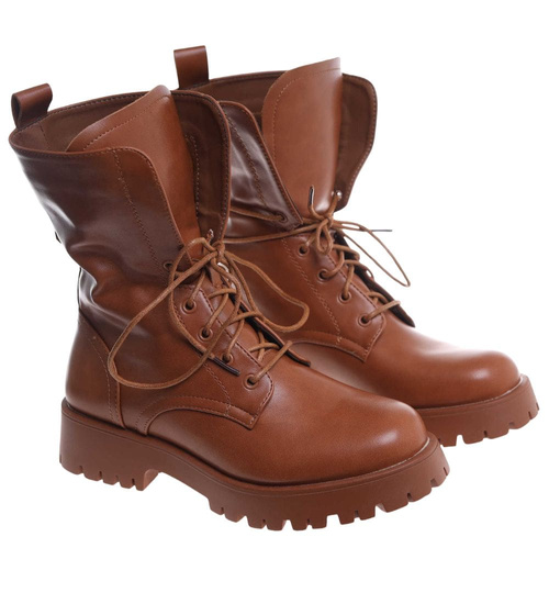 Brązowe wysokie botki trapery wiązane /A6-2 18505 T288/