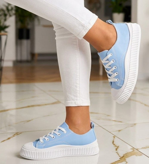 Sznurowane niebieskie trampki na platformie /A1-3 12279 S293/