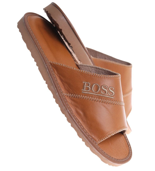 Skórzane męskie klapki domowe z Podhala /D3-1 18534 S196/