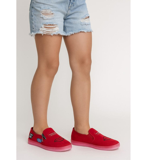 Zamszowe czerwone trampki slip on /D4-3 8425 S098/