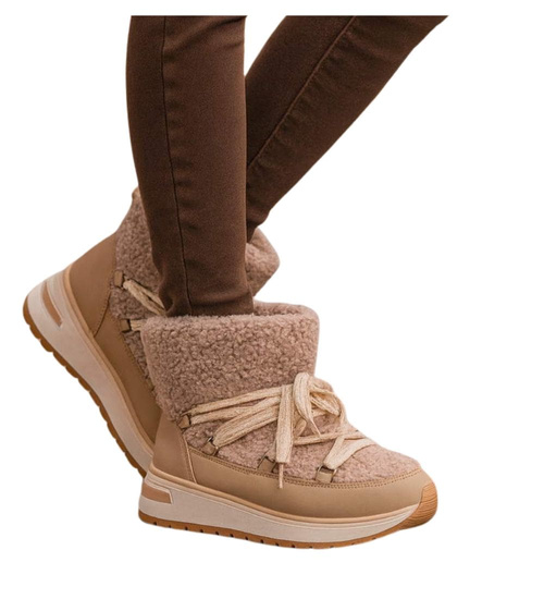 Zimowe botki śniegowce z futerkiem Khaki /F6-2 18538 W341/