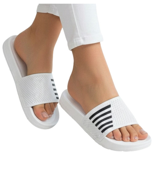 Klapki damskie na basen wodoodporne białe ażurowe /D8-1 18639 T187/