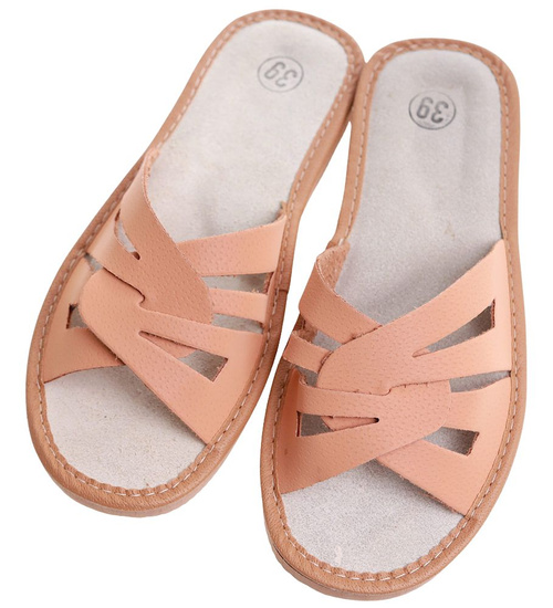 Beżowe klapki damskie z naturalnej skóry /E6-1 8453 S193/