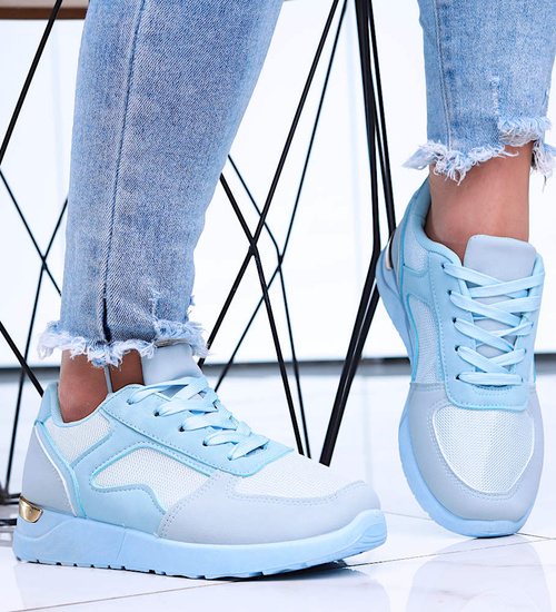 Sznurowane niebieskie buty sportowe damskie /D7-2 15698 T287/