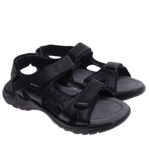 Czarne męskie sandały na rzep /G5-1 17619 T431/