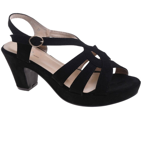 Sandały damskie Czarne sandały na grubym obcasie /E5-1 17811 G185 +h2/