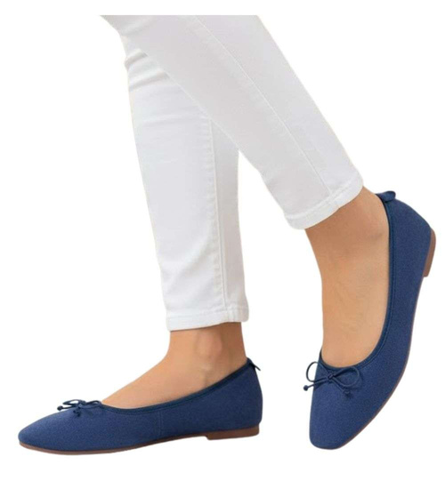 Baleriny damskie z kokardą buty zamszowe granatowe /D1-3 17541 G133/