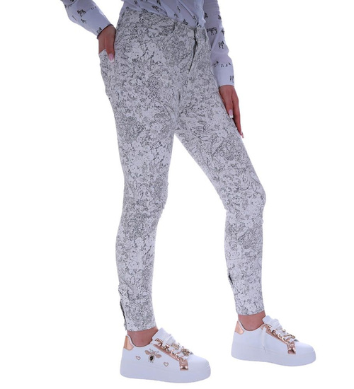 Biało szare spodnie damskie z wzorem /H2 UB841 G4/