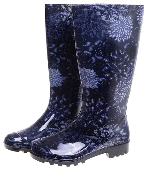 Kalosze damskie z wysoką cholewką Czarno granatowe /B4-1 18373 T346/