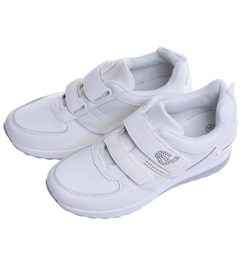 Białe trampki sneakersy na rzepy niski koturn /F1-2  18119 T188/