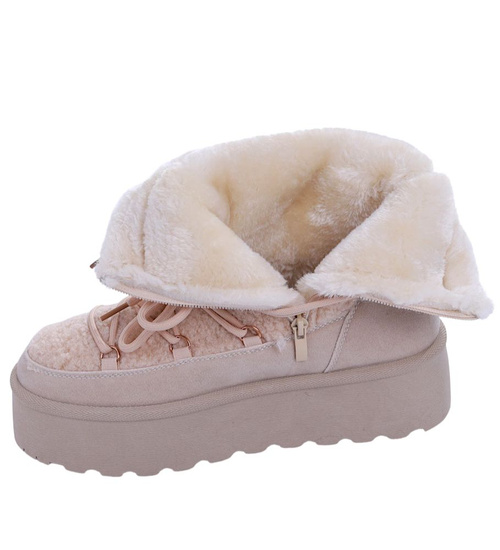 Beżowe ocieplane kozaki śniegowce na platformie /G6-1 17114 G388/