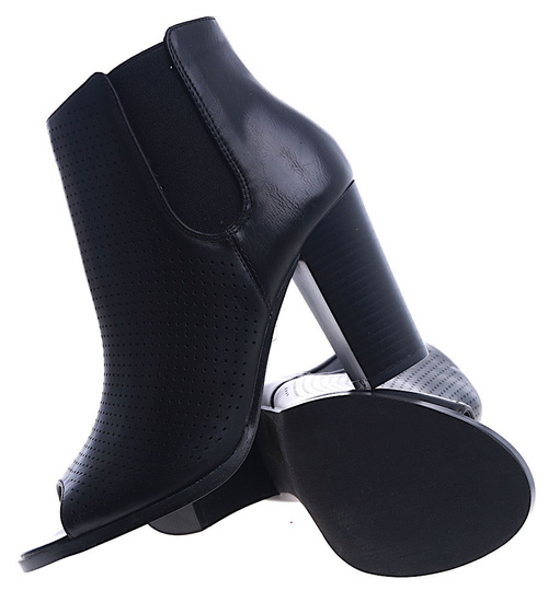 Otwarte wiosenne botki na obcasie Czarne /E9-2 13695 S393/