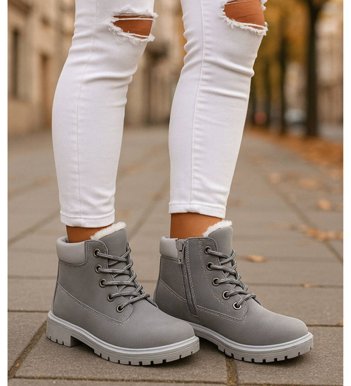 Szare dziewczęce trapery z futerkiem D5-2 18304 T295/