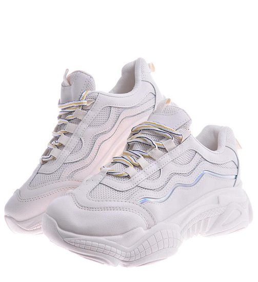 Beżowe damskie sneakersy sznurowane /D8-2 10470 S295/ 