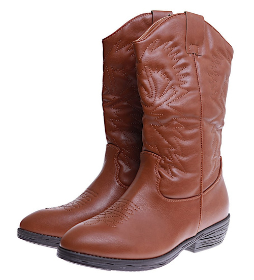 Klasyczne camelowe kozaki kowbojki z ociepleniem /F7-2 15219 T296/