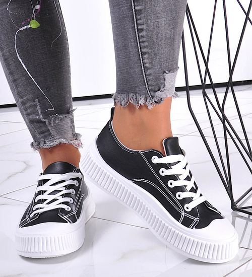 Czarne wiązane trampki creepersy /A5-2 12278 S293/