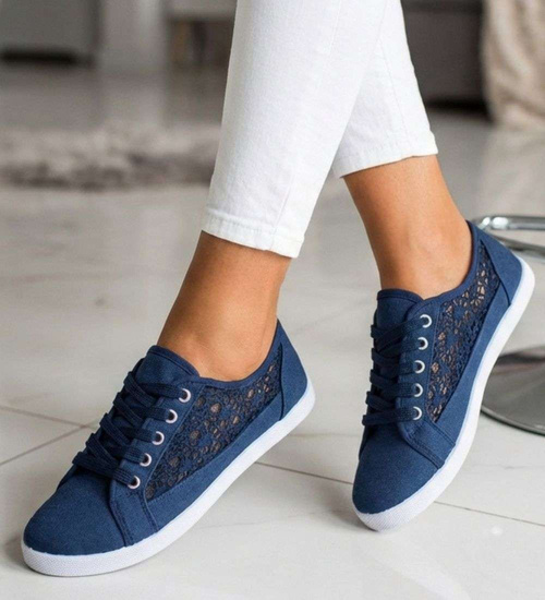 Granatowe ażurowe koronkowe tenisówki /G3-2 17611 T137/