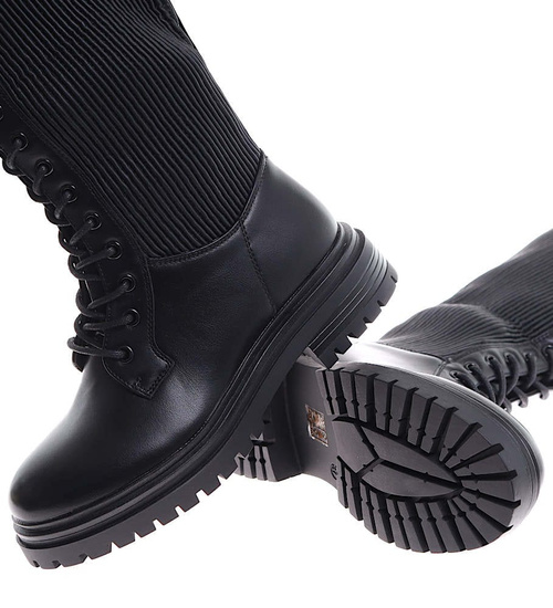 Wysokie czarne damskie glany trapery /D9-1 18199 G332/