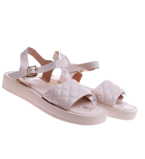 Beżowe sandały damskie na platformie /F4-3 17554 T130/