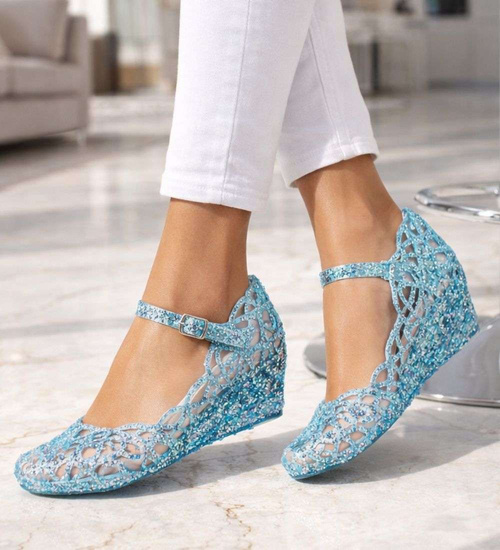 Wodoodporne sandały na koturnie Niebieskie /H2 14568 T890/