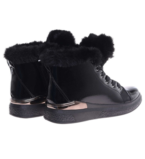 Czarne zimowe trampki z futerkiem /E10-2 18336 T411/