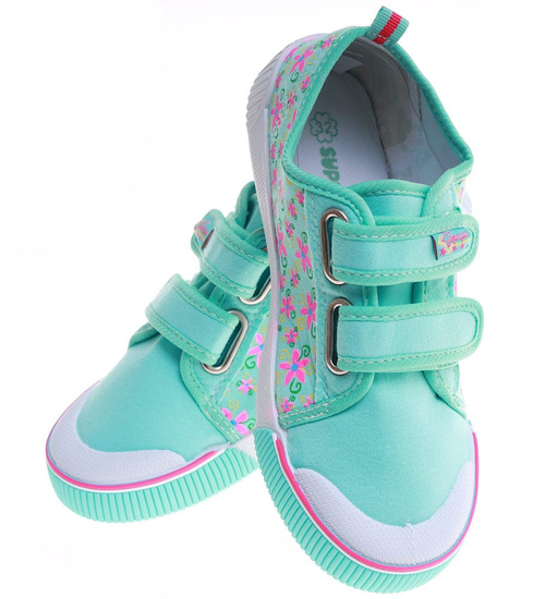 Miętowe dziewczęce tenisówki na rzepy /B3-1 16881 T1-3/
