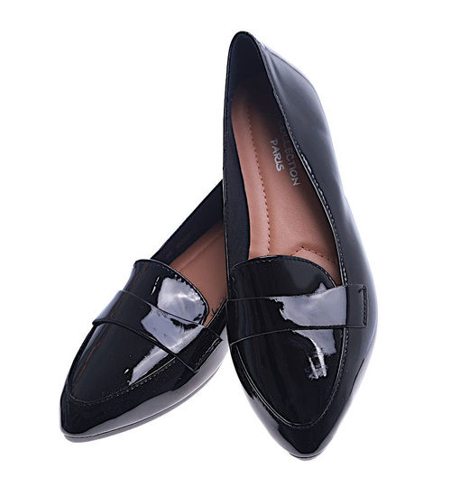 Czarne baleriny damskie lakierowane /C1-2 13415 T191/
