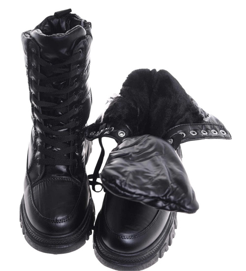 Sznurowane czarne śniegowce damskie /C7-1 18607 T366/