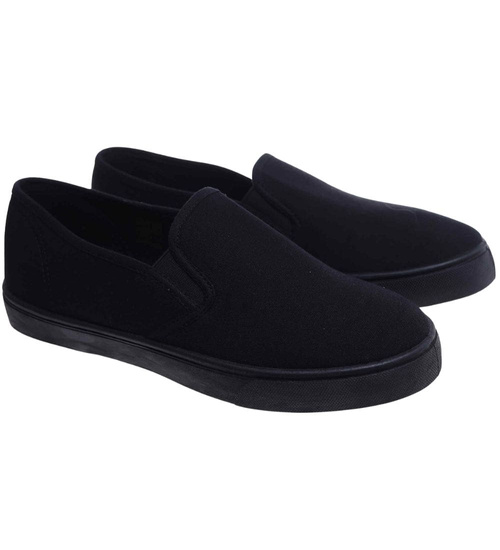 Czarne wsuwane męskie trampki slip on z tkaniny /A1-2 18148 T285/