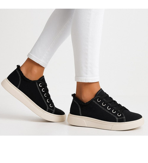 Czarne materiałowe trampki damskie /D2-1 16179 T190/