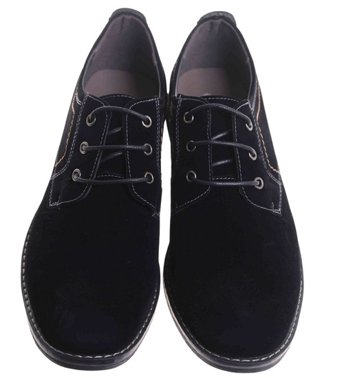 Półbuty męskie Czarne wiązane buty z zamszu /E4-1 17771 S383/