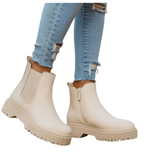 Beżowe dziewczęce botki sztyblety /D3-2 17063 T283/