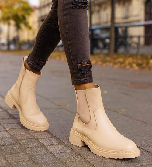 Zimowe beżowe botki damskie /B6-2 18498 T238/