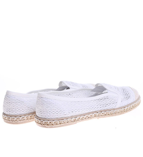 Białe koronkowe balerinki espadryle /D3-3 16151 T2/