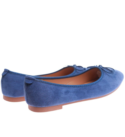 Baleriny damskie z kokardą buty zamszowe granatowe /D1-3 17541 G133/