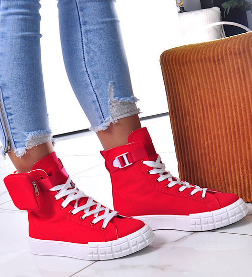 Sznurowane trampki damskie Czerwone /D4-3 12387 S315/