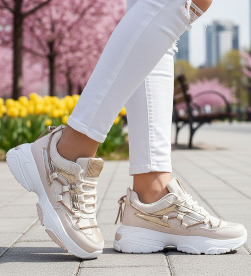 Beżowe buty sportowe na platformie /G12-2 14616 T620/