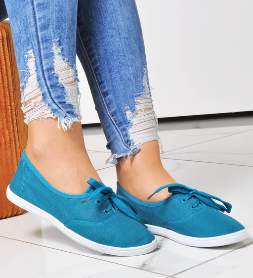 Wiązane damskie tenisówki turkusowe /C5-1 7793 S094/
