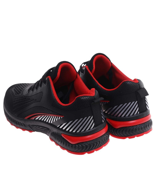 Sznurowane męskie czarno czerwone buty sportowe /F6-3 18094 T286/