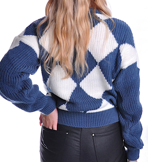 Gruby granatowo biały sweter damski /A6-1 UB440 U1391/