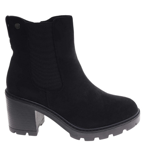 Czarne ocieplane botki na obcasie /A6-1 18173 T434/