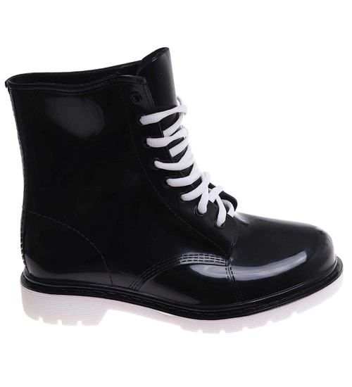 Sznurowane czarne kalosze damskie /E9-1 18071 T204/