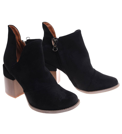 Botki damskie na szerokim słupku Czarne /J5-3  6767 T200/ 